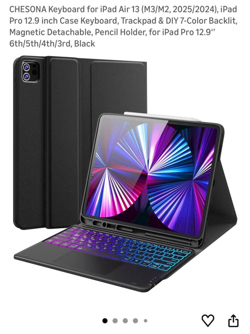 Magnetic Detachable Keyboard Case for iPad Pro 12.9 - Black